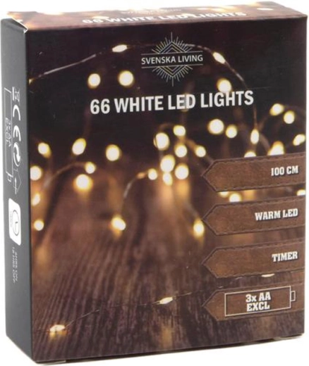 Lichtketting met timer, 66 LED's, 100 cm