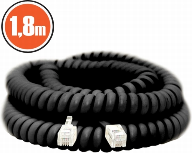 Spiraalvormige telefoonkabel 4P4C, 1,8 m, zwart