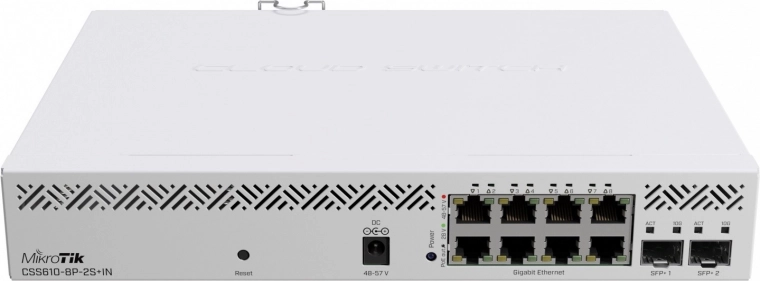 Netwerk PoE-switch MIKROTIK met 8 poorten en 2× SFP+ 10Gb/s