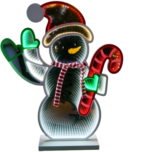 Kerstdecoratie in 3D in de vorm van een sneeuwpop met zuurstok en Infinity-led-effect