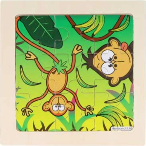 Houten puzzel Jungle met aapjes, 9 stukjes