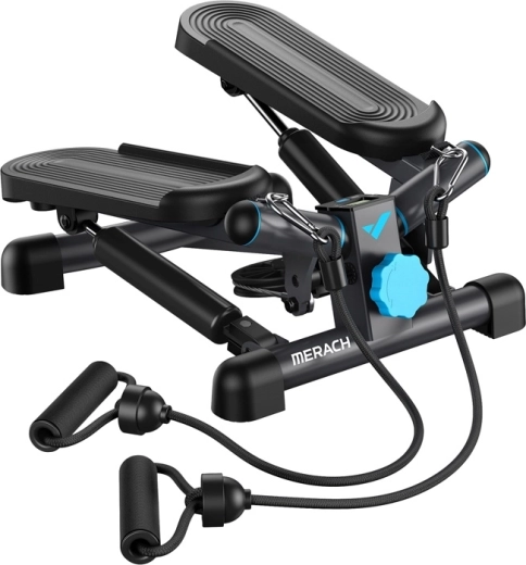 Merach mini stepper 2-in-1 met weerstandsbanden zwart