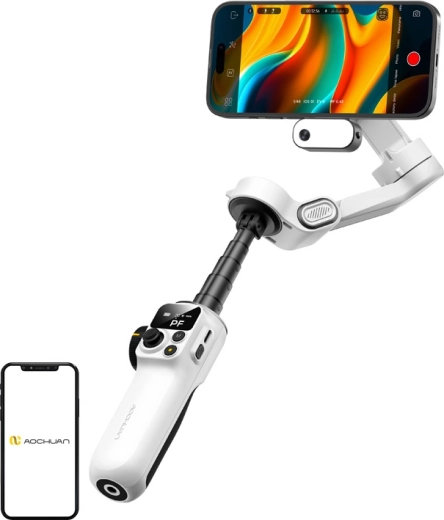 Aochuan P2 magnetische 3-assige stabilisator voor mobiel met AI-sensor wit