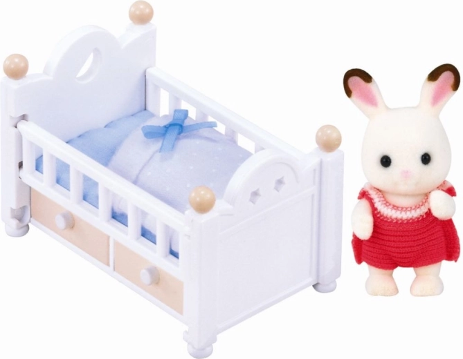 Chocolate konijntje in wiegje – babyfiguurtje met accessoires