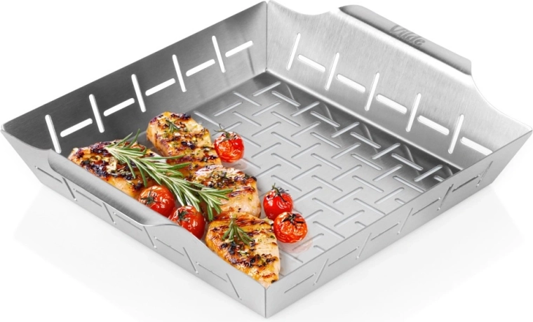 Geperforeerde roestvrijstalen grillmand 27 × 23 × 5 cm VILDE