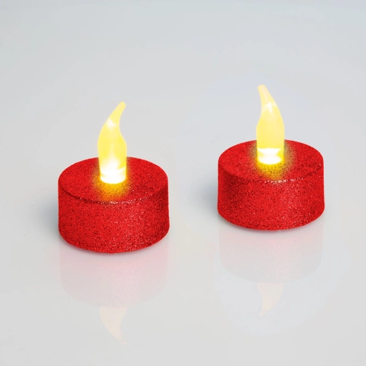 Rode LED-theelichtjes met batterijen, 2 stuks