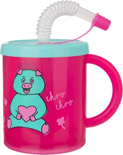 Kinder kunststof beker met drinktuit Rubby – biggetje 0,3 l