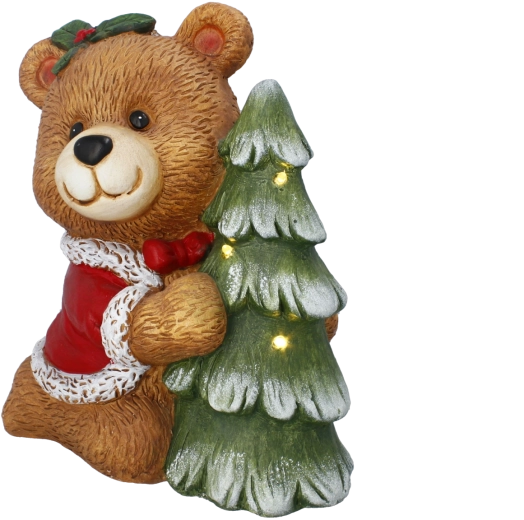 Kerstfiguur van een beertje met boompje en ledverlichting