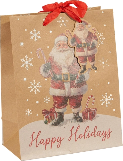 Kerstcadeaupapierzak beige M - 1 stuk