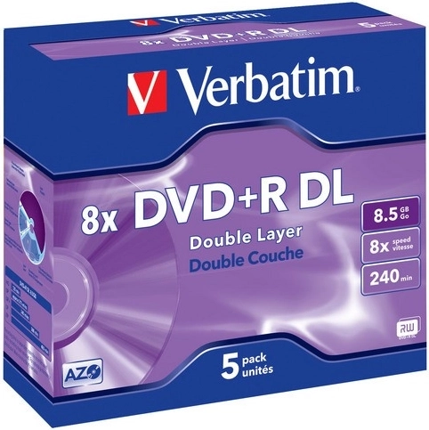 Verbatim beschrijfbare dubbellaagse dvd+R-schijven 8,5 GB 8x Matt Silver Jewel Case - 5 stuks