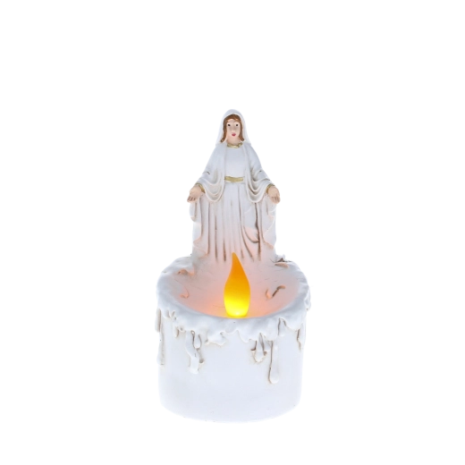LED-kaars met beeldje van de Heilige Maagd Maria 17 cm