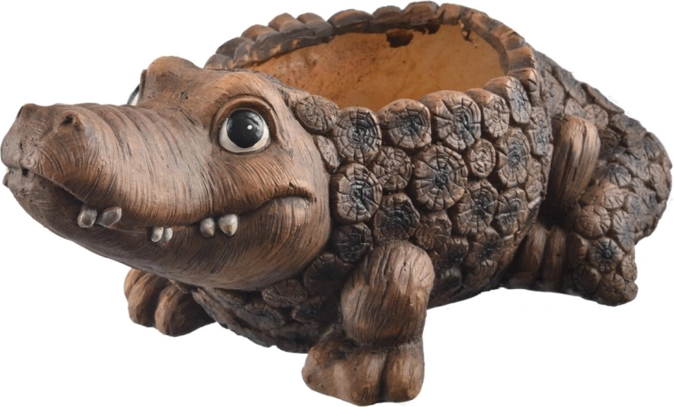 Bloempot in de vorm van een krokodil RONA met houtdecor 51 × 28 × 21 cm