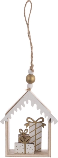 Hangend houten huisje beige 12 cm