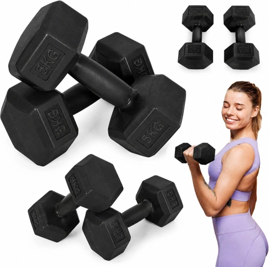 Hexagonale halters MOVEPRO 2×5 kg (set 10 kg) zwart