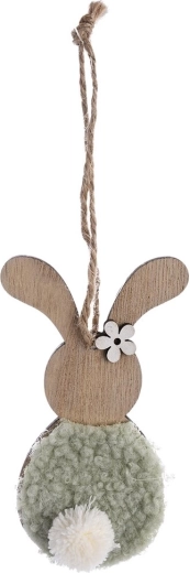 Hangend konijntje van hout en pluche bruin-groen 11 cm
