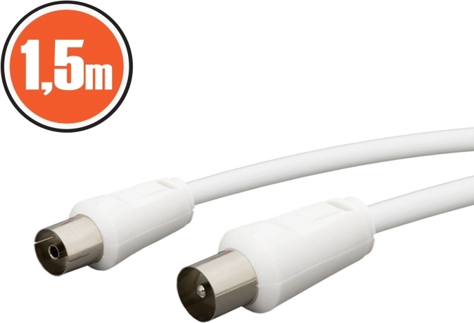Coaxiale kabel stekker–bus 1,5 m wit