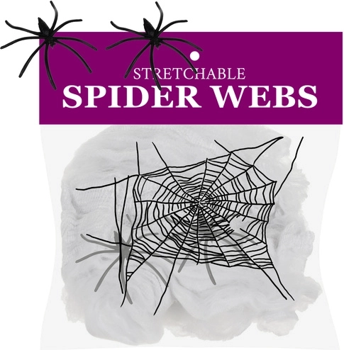 Ruhhy kunstspinnenweb voor Halloween met 2 spinnen wit