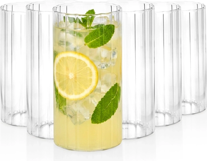 Vilde geribbelde glazen 360 ml, 6 stuks