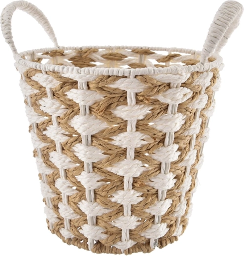 Gevlochten opbergmand beige-wit middelgroot 28 × 28 × 25 cm
