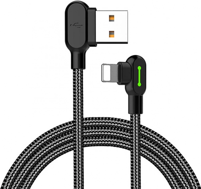Hoekige USB Lightning-kabel met LED-verlichting McDodo 1,2m zwart
