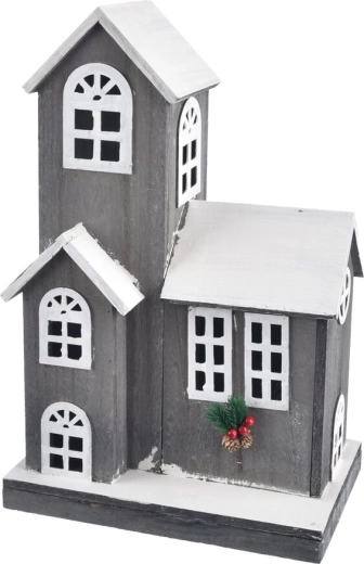 Decoratief houten huisje met LED-verlichting grijs 52 cm