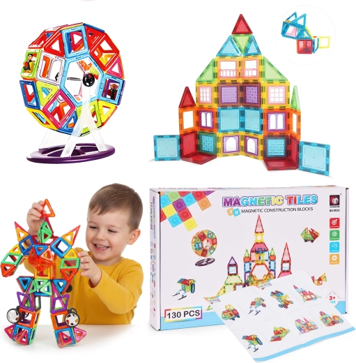 Magnetische bouwset met autootjes en aanhanger – 130 stukjes