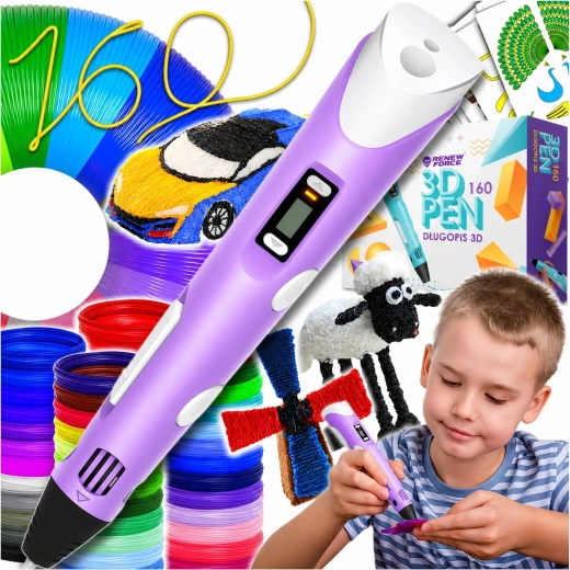 Paarse 3D-pen met LCD-display en 160 m filament