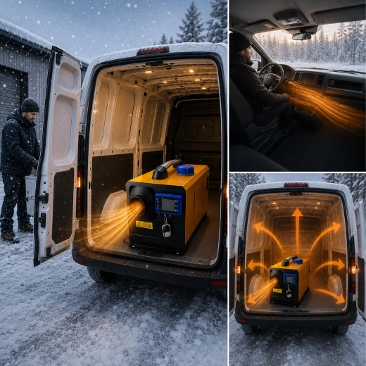 Verwarming van bestelbus en caravan, ook in winterse omstandigheden