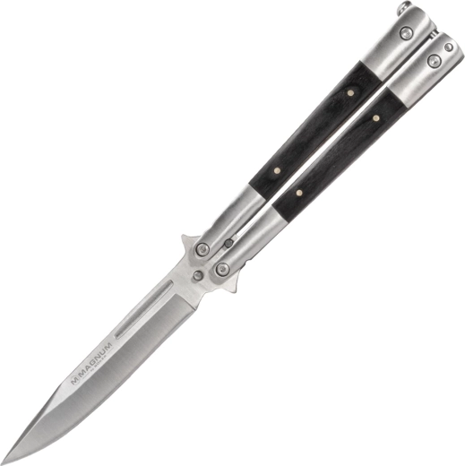 Magnum balisong Wood vlindermes 10,3 cm, satijn, pakkahout, roestvrij staal