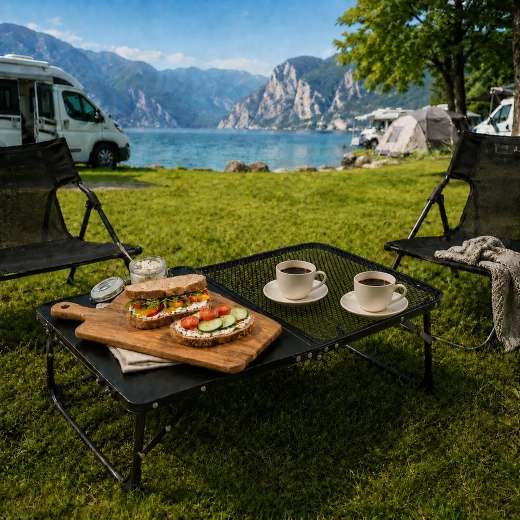 Lichte campingtafel met roosterblad