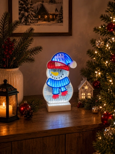 Kerst 3D-decoratie sneeuwpop met LED-effect infinity mirror - 1 stuk