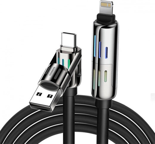 Veelzijdige 4-in-1 USB-C/USB-A naar USB-C/Lightning kabel BlitzWolf 1,2m zwart