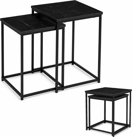 Set van 2 bijzettafels ModernHome in loftstijl met decor van zwart marmer