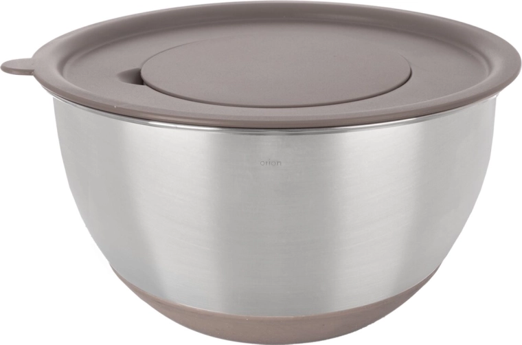 Roestvrijstalen beslagkom met plastic deksel beige 25,7 cm