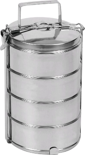 RVS voedselcontainer 16 cm, 4-delig met klemvergrendeling