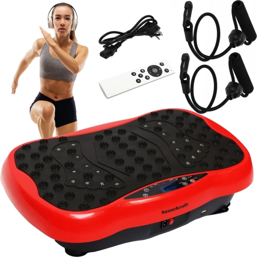 Vibrerend trainingsplatform Bauerkraft met afstandsbediening en Bluetooth (rood)