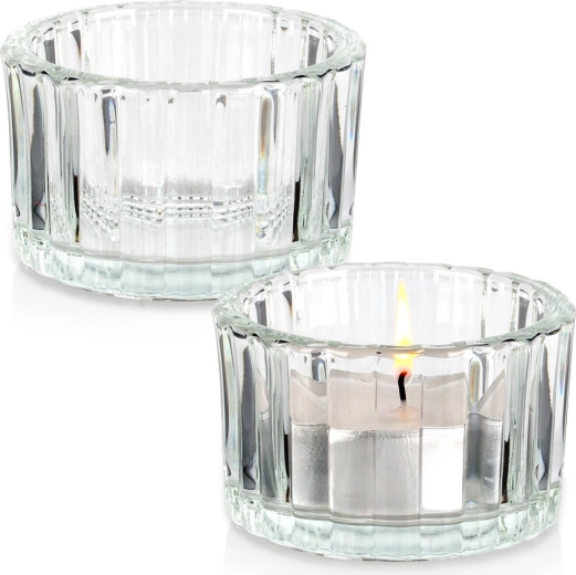 Glazen theelichthouders 5,7 cm, set van 2 stuks