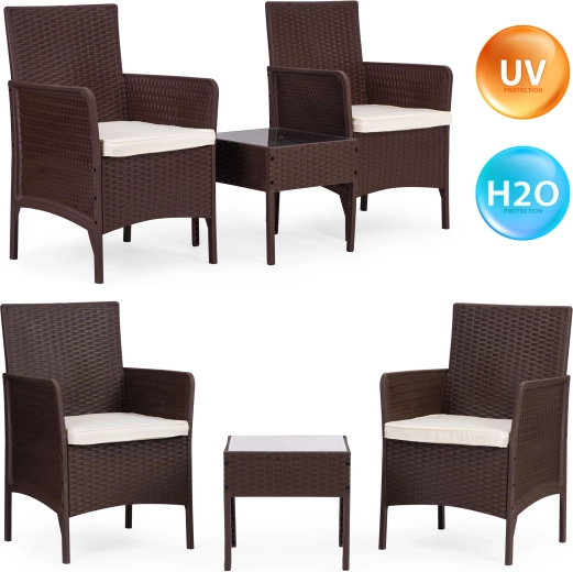 MultiGarden tuinset: 2 fauteuils met tafeltje van gehard glas, bruin