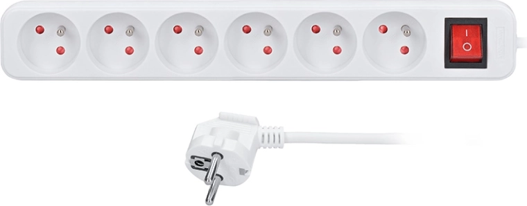 Solight verlengsnoer 3 m, 6 stopcontacten, wit met schakelaar