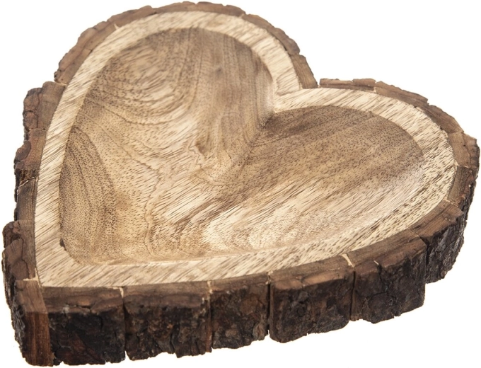 Dienblad van mangohout met hartmotief in schorsdecor 22 × 22 × 3 cm