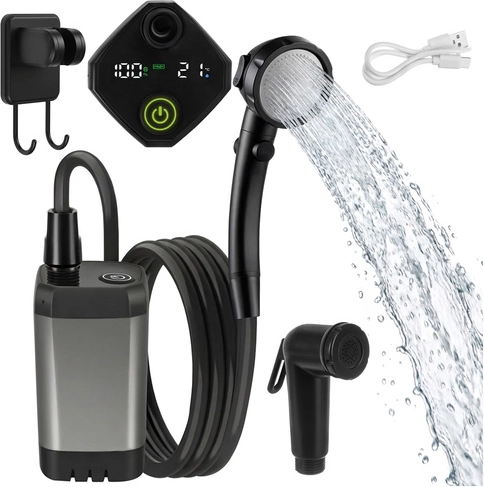 Draagbare douche op batterij 6000 mAh TRIZAND met dompelpomp en USB‑C