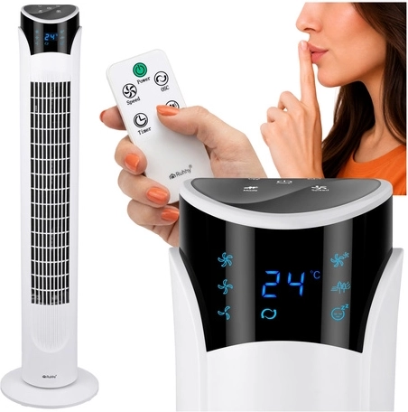 Ruhhy torenventilator met afstandsbediening en LED, wit, 83 cm