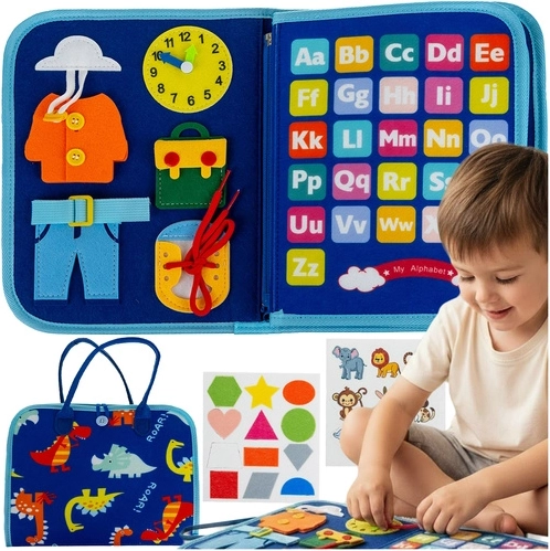 Manipulatieve zintuiglijke boek Kruzzel – Montessori bord voor kinderen 3+, blauw