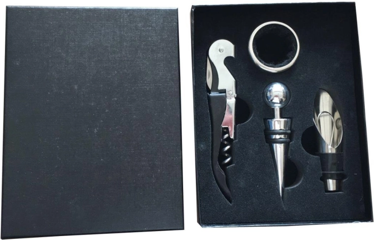 Cadeauset voor wijn 4-delig – kurkentrekker, stop, druppelring en schenktuit