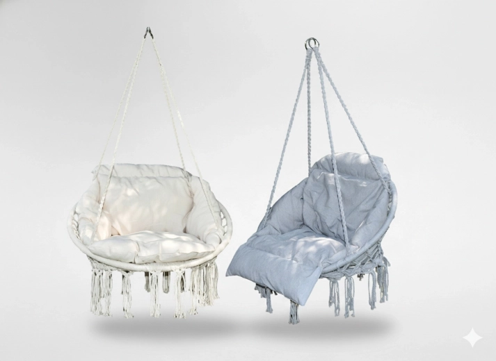 Hangstoel nest met kussen, beige-grijs
