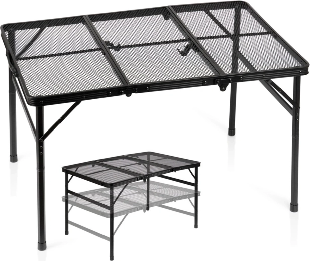 Vilde opvouwbare campingtafel 2-in-1 met verstelbare hoogte 90 × 60 cm zwart