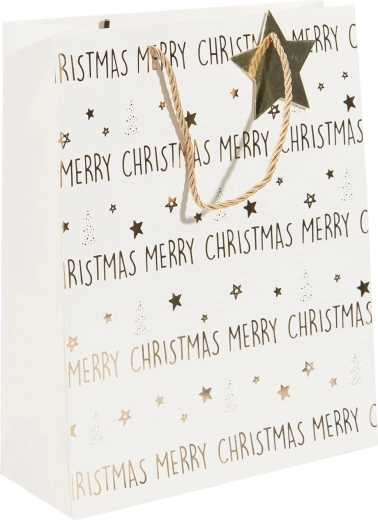 Kerstcadeautas wit en goud 32 × 26 × 10 cm - 1 stuk