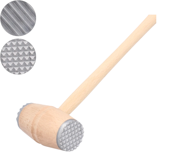 Houten vleeshamer met metalen koppen 29 cm