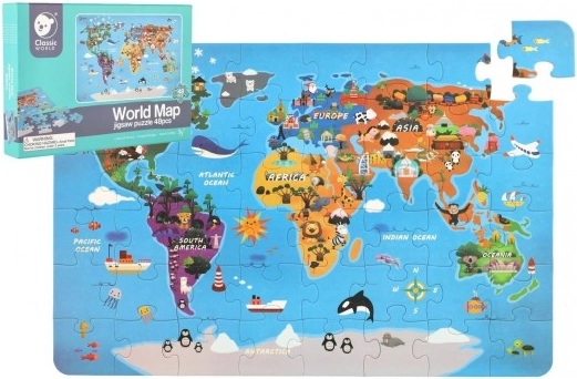 Houten puzzel Wereldkaart 48 stukjes