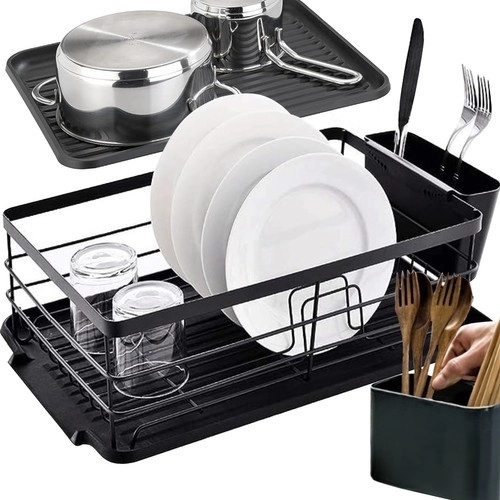 Staand afdruiprek Ruhhy, zwart, loftdesign, met afvoerschaal